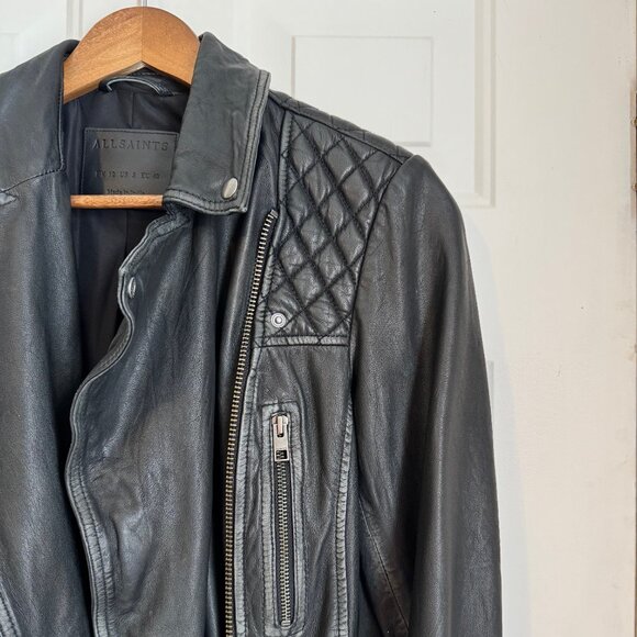 Allsaints "Cargo Distressed" Leather Biker JacketUS 8